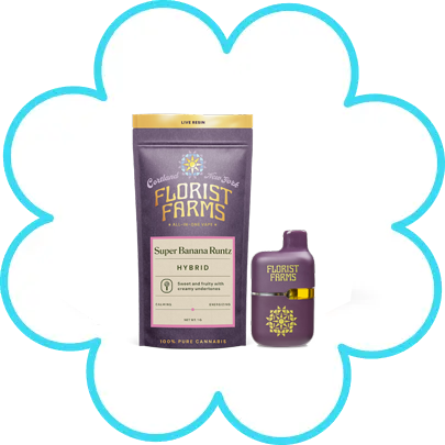 Florist Farms Super Banana Runtz all-in-one cannabis vape with product package