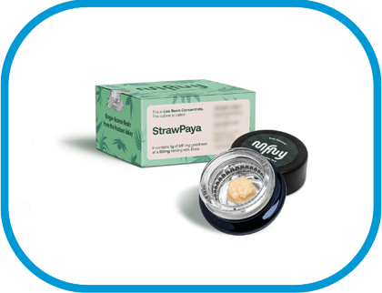 MFNY StrawPaya live resin badder cannabis concentrate in jar with product box